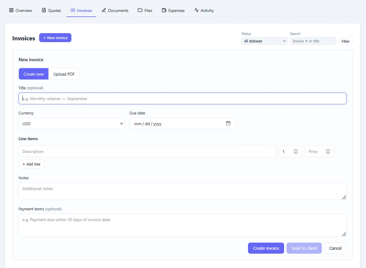 client portal invoice