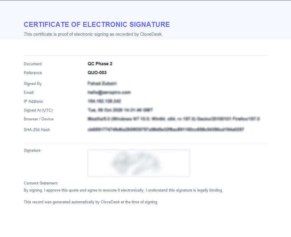 e-signature certificate